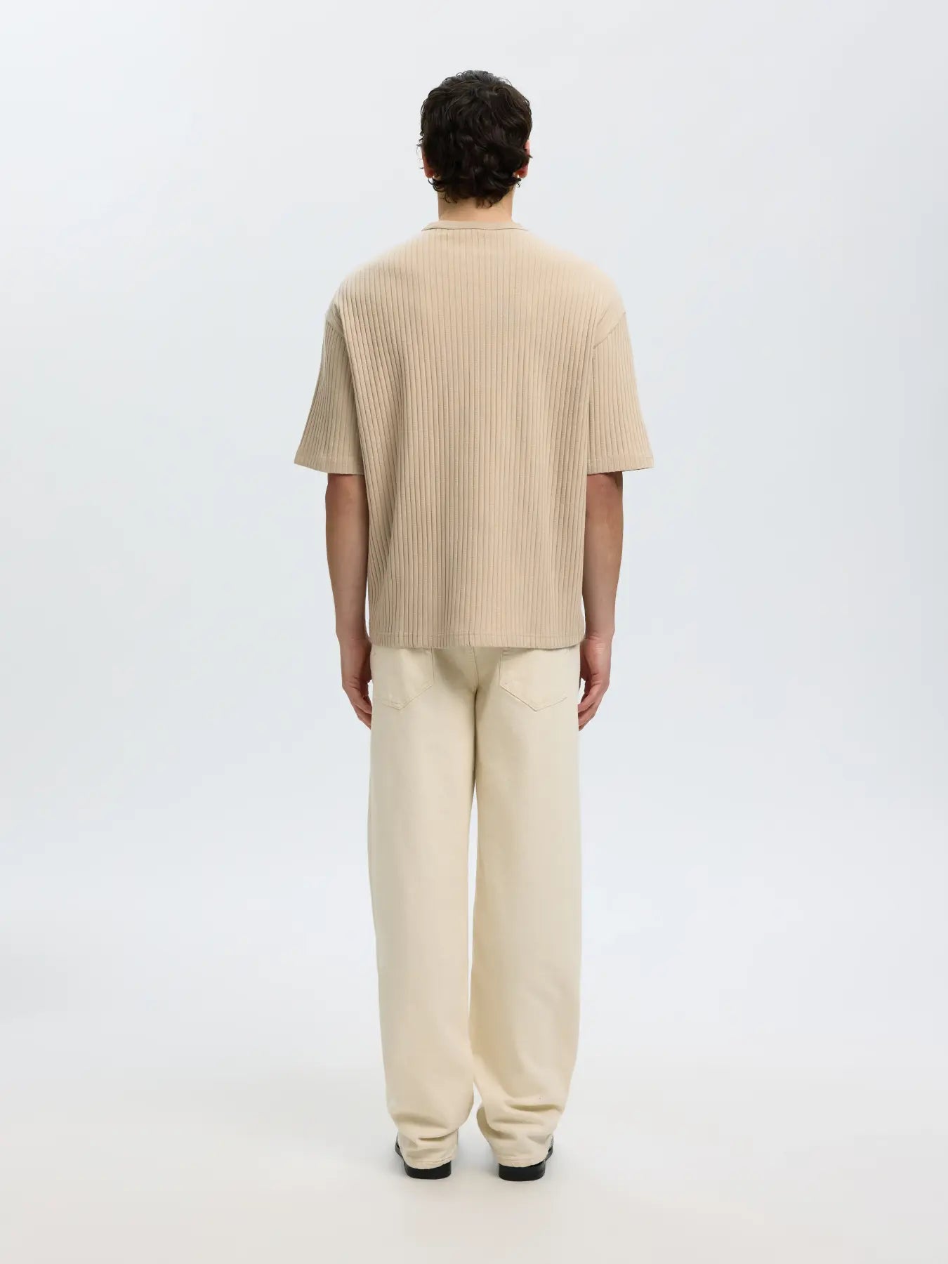 RIBBED SS T-SHIRT BEIGE | SELECTED HOMME