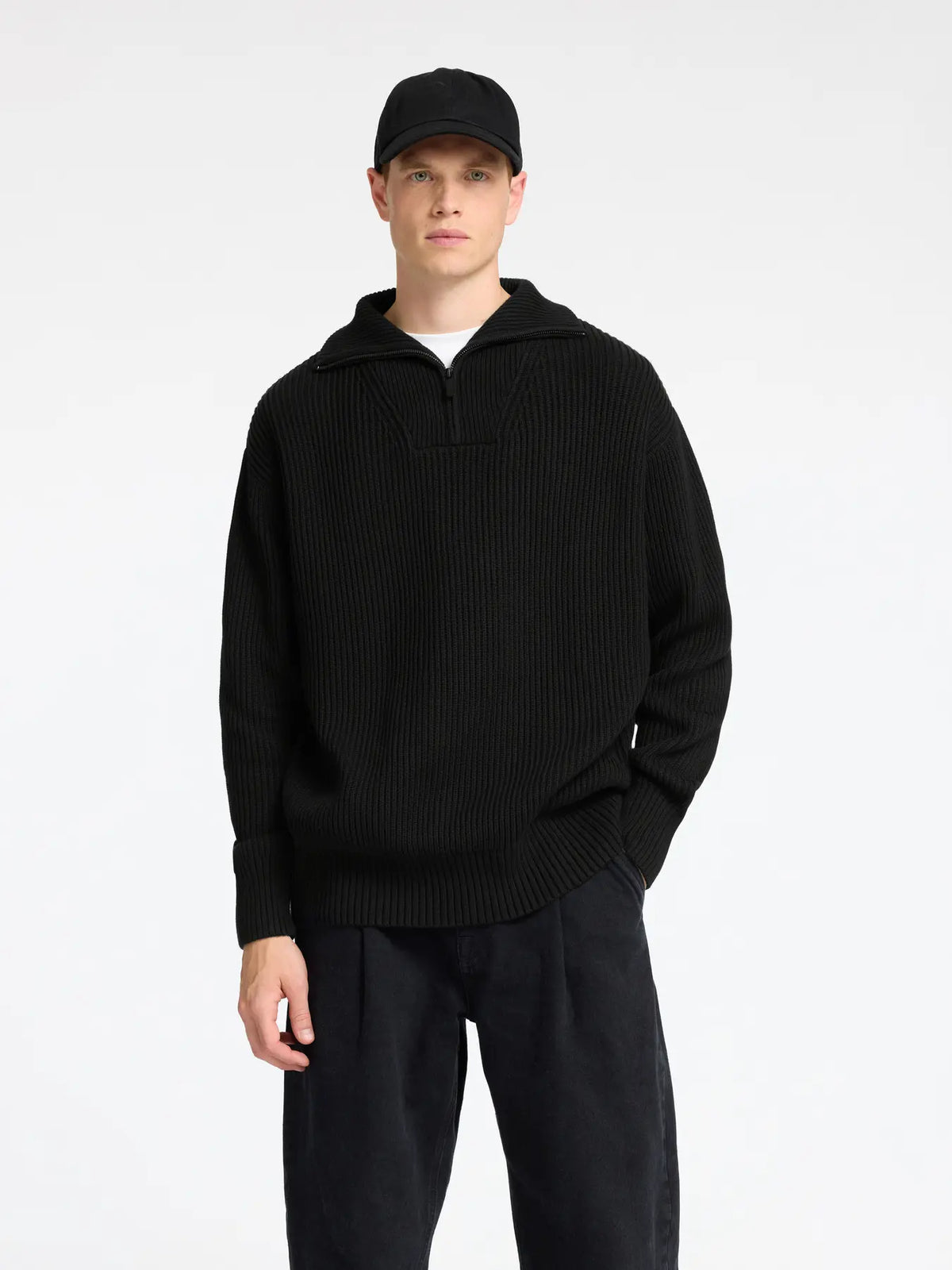 LS KNIT RELAXED HALF ZIP BLACK