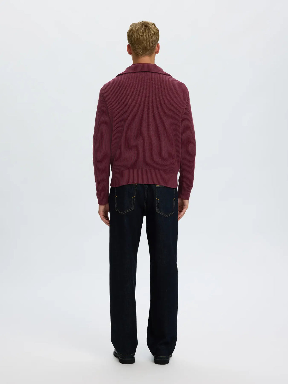 LS KNIT RELAXED HALF ZIP BORDEAUX