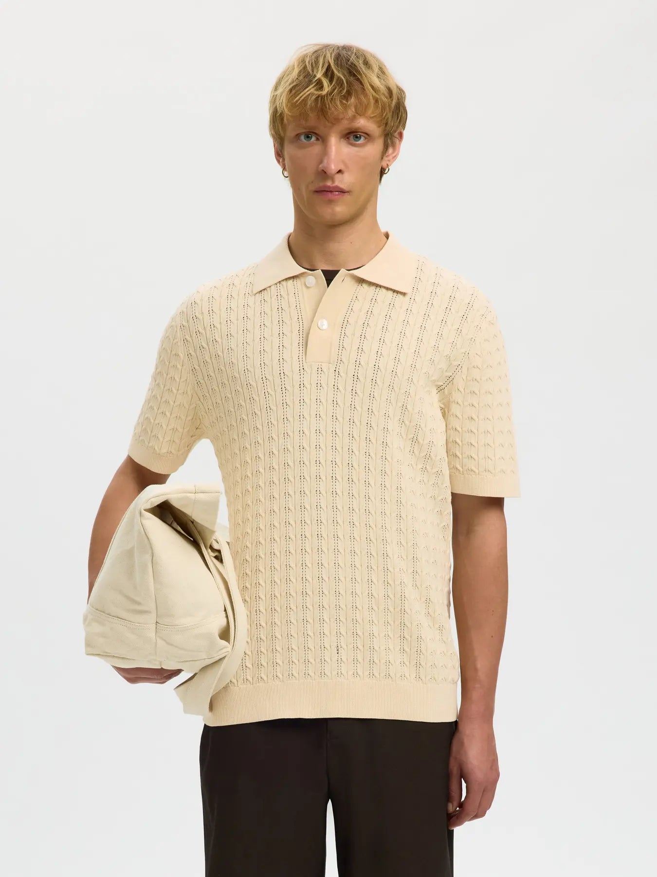 SS KNIT NEW CABLE POLO