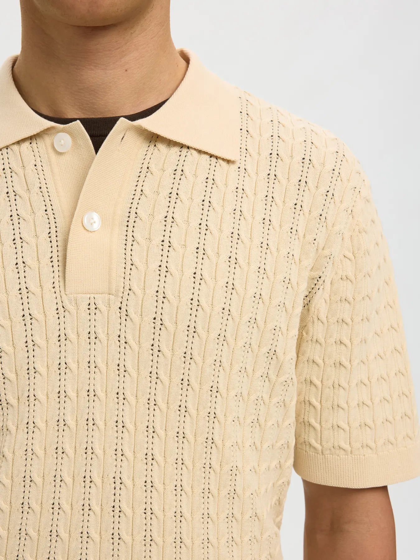 SS KNIT NEW CABLE POLO