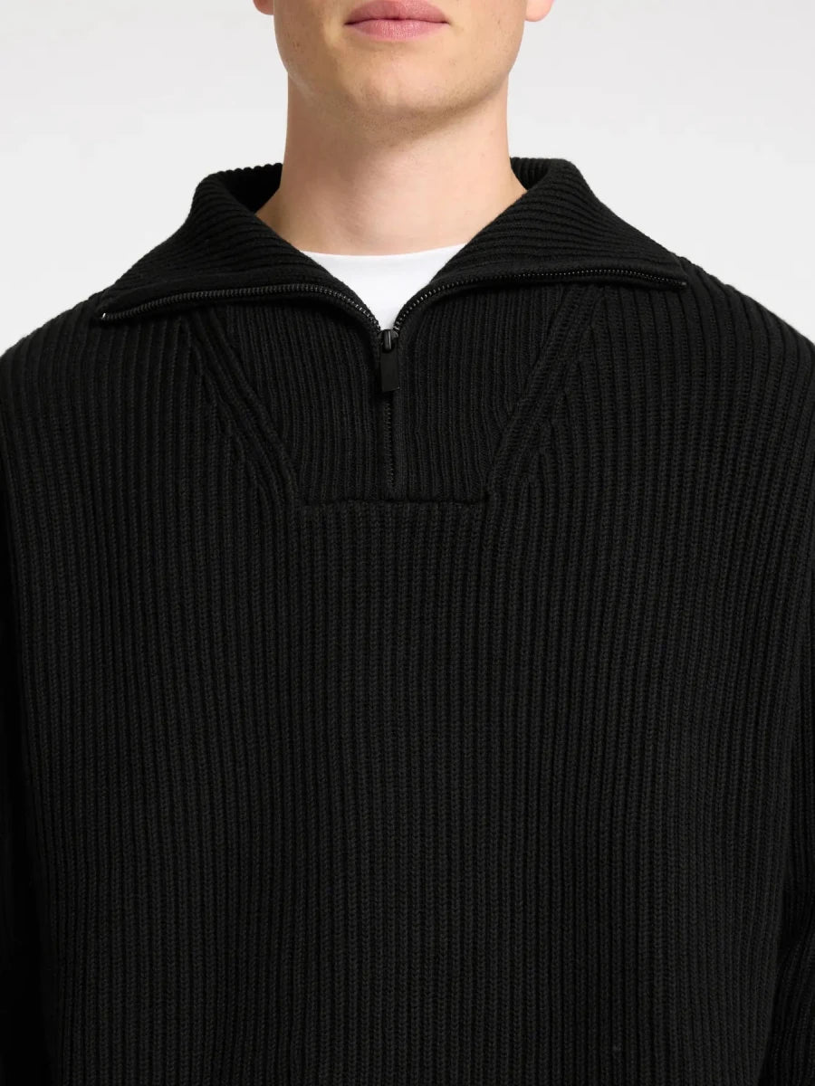 LS KNIT RELAXED HALF ZIP BLACK | SELECTED HOMME