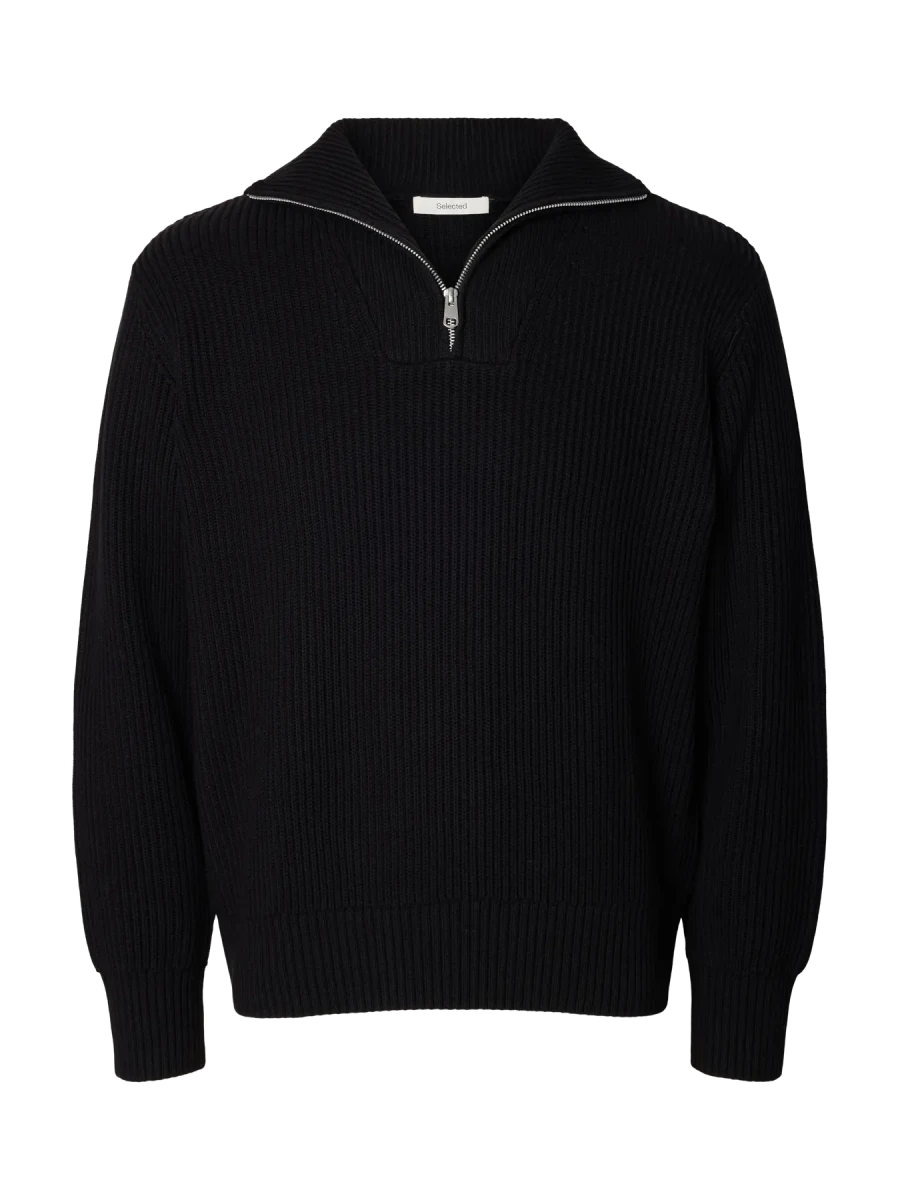 LS KNIT RELAXED HALF ZIP BLACK | SELECTED HOMME