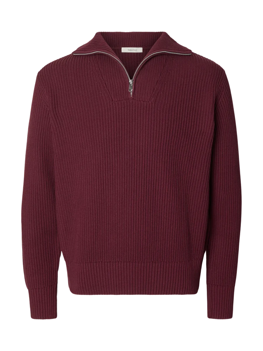 LS KNIT RELAXED HALF ZIP BORDEAUX | SELECTED HOMME