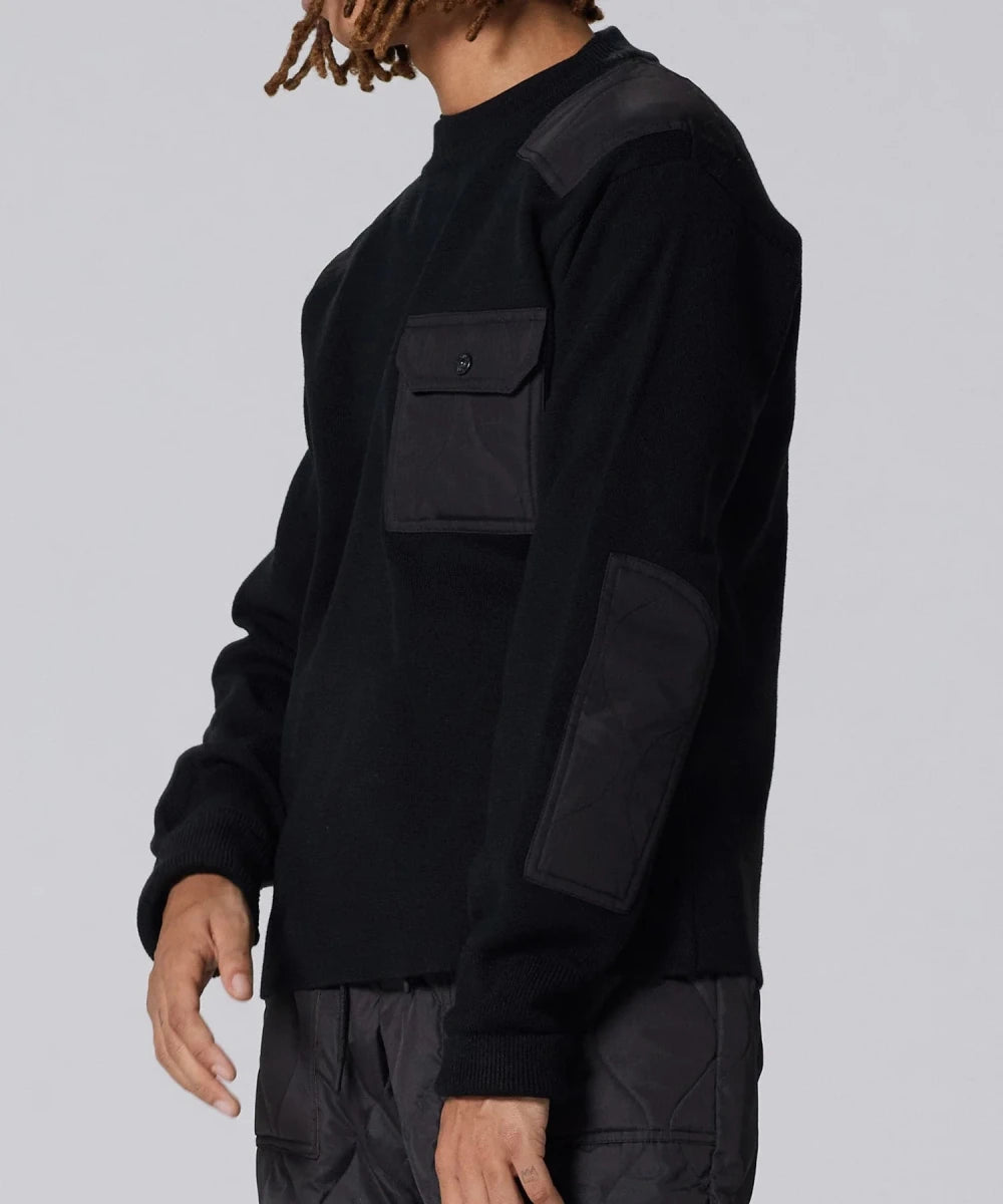 MILITARY CREW NECK KNIT BLACK | TAION