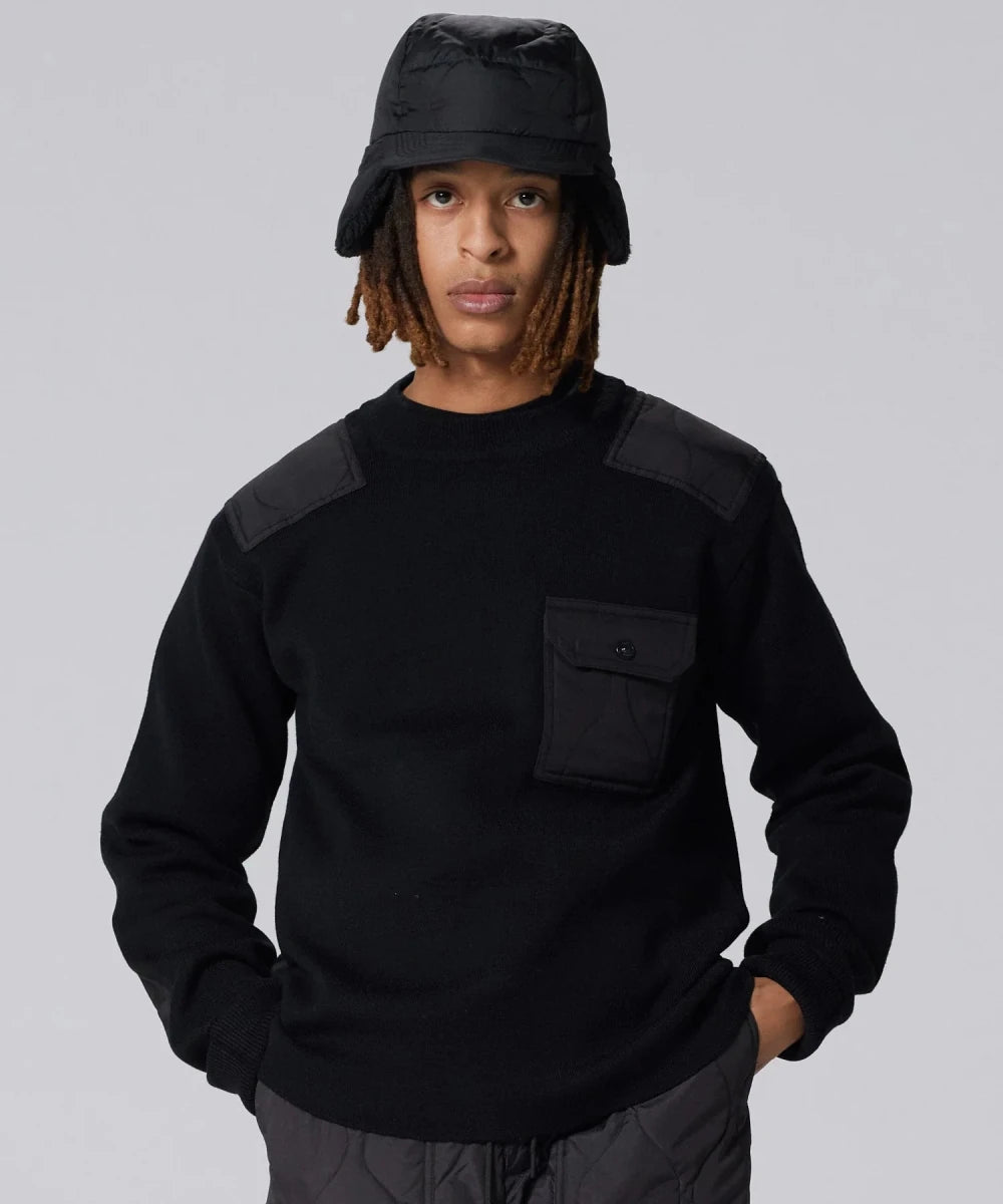 MILITARY CREW NECK KNIT BLACK | TAION