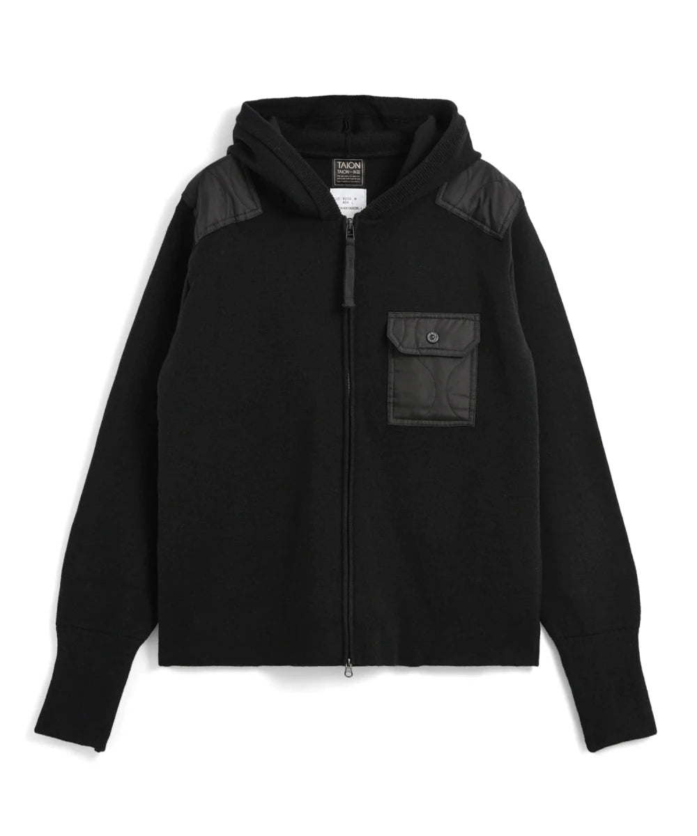 MILITARY HOODED W-ZIP KNIT BLACK | TAION