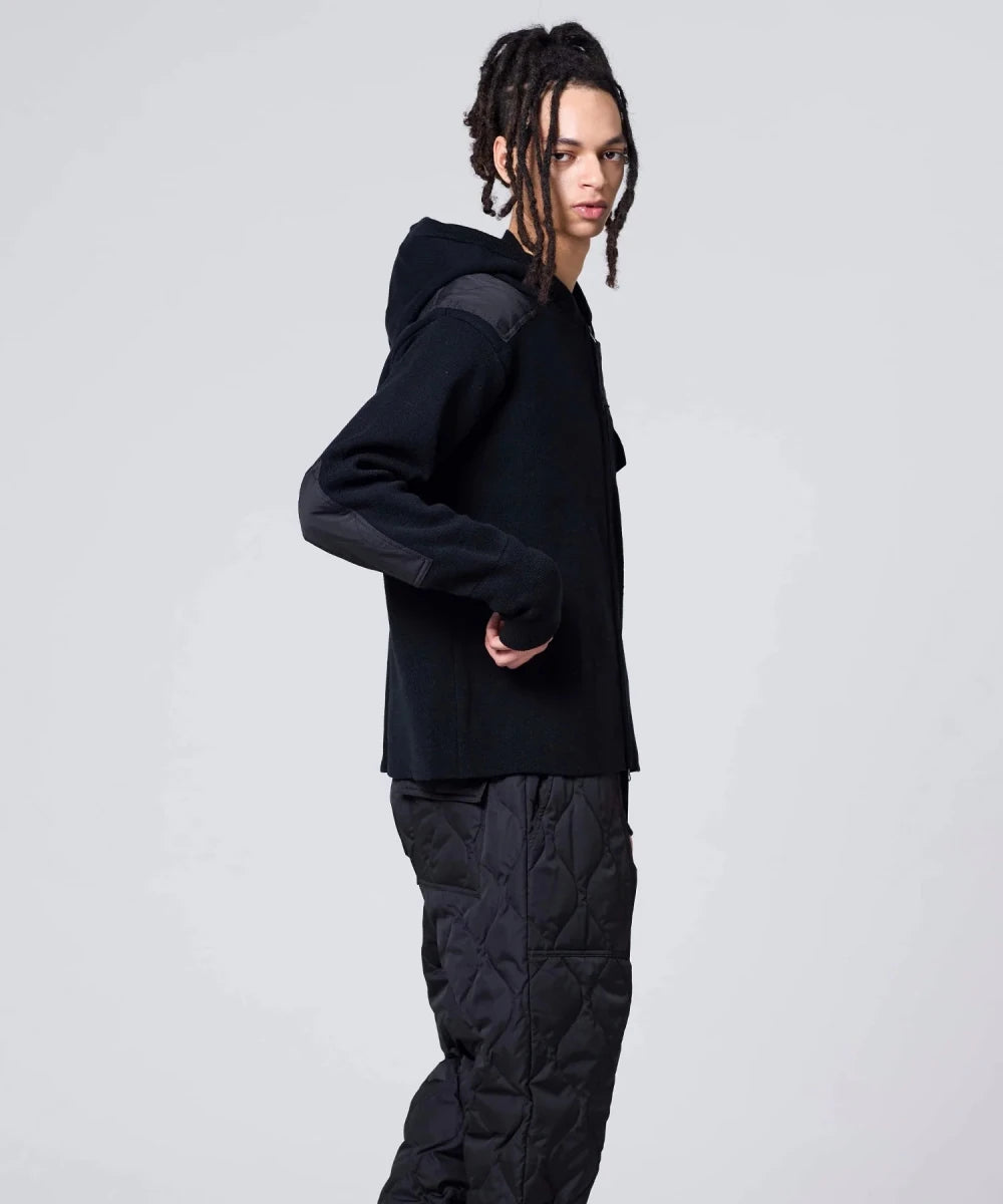 MILITARY HOODED W-ZIP KNIT BLACK | TAION