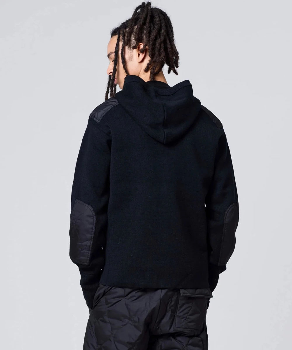 MILITARY HOODED W-ZIP KNIT BLACK | TAION