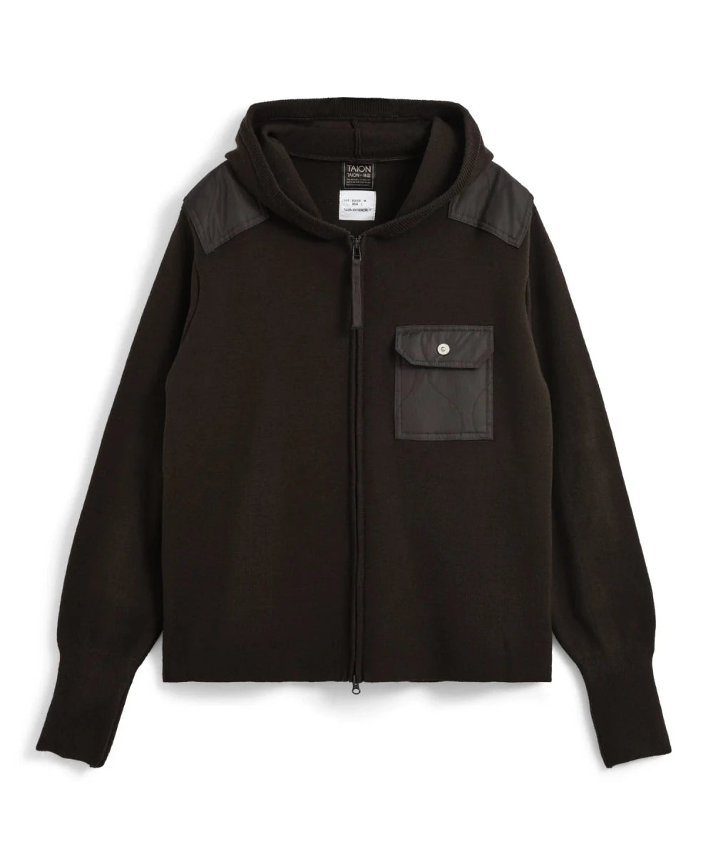 MILITARY HOODED W-ZIP KNIT D.CHOCO | TAION