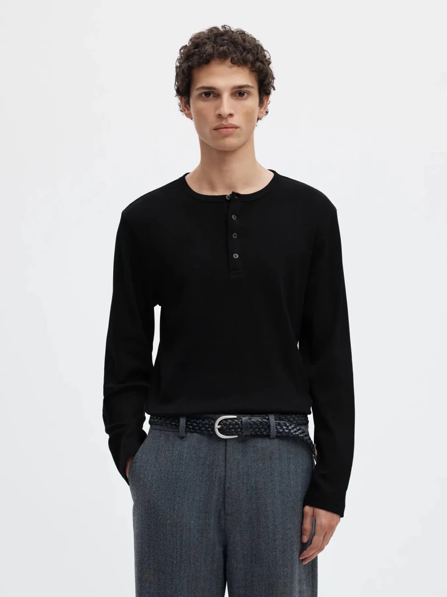 RIB LONGSLEEVE HENLEY T-SHIRT | SELECTED HOMME