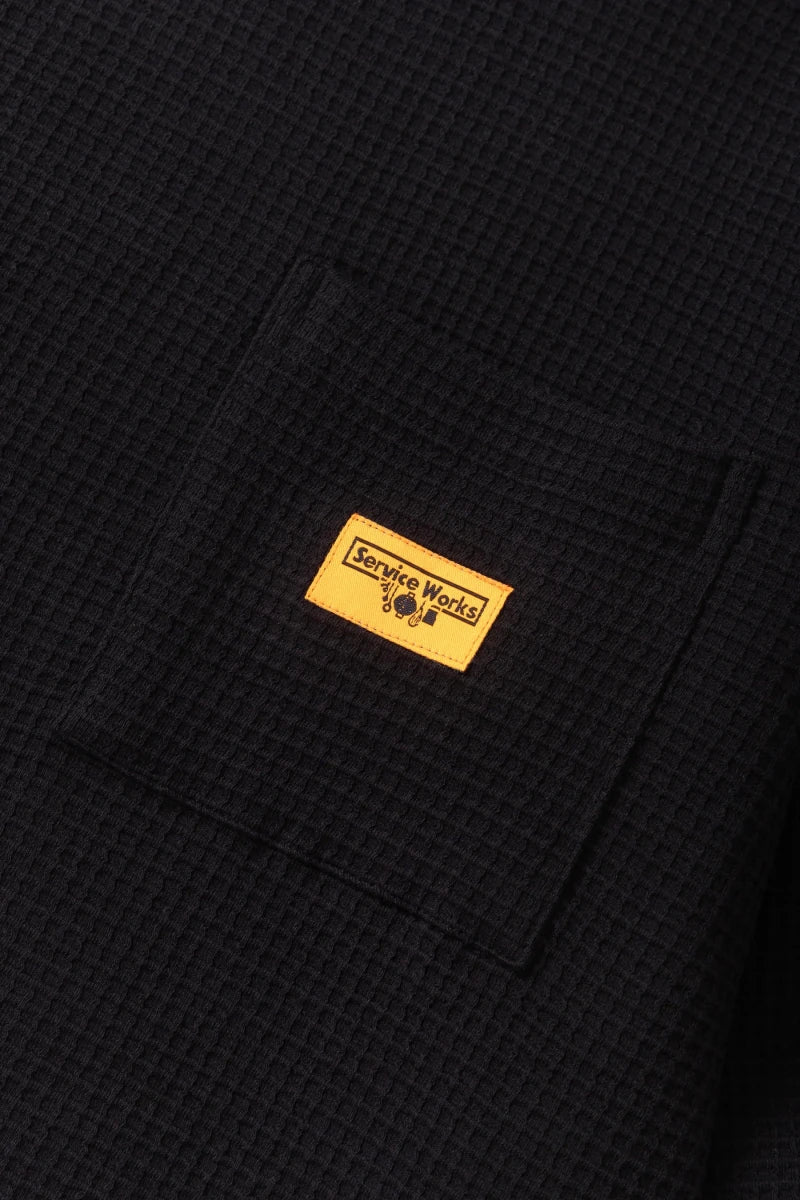 WAFFLE CONTRAST THERMAL LS T-SHIRT BLACK/WHITE | SERVICE WORKS