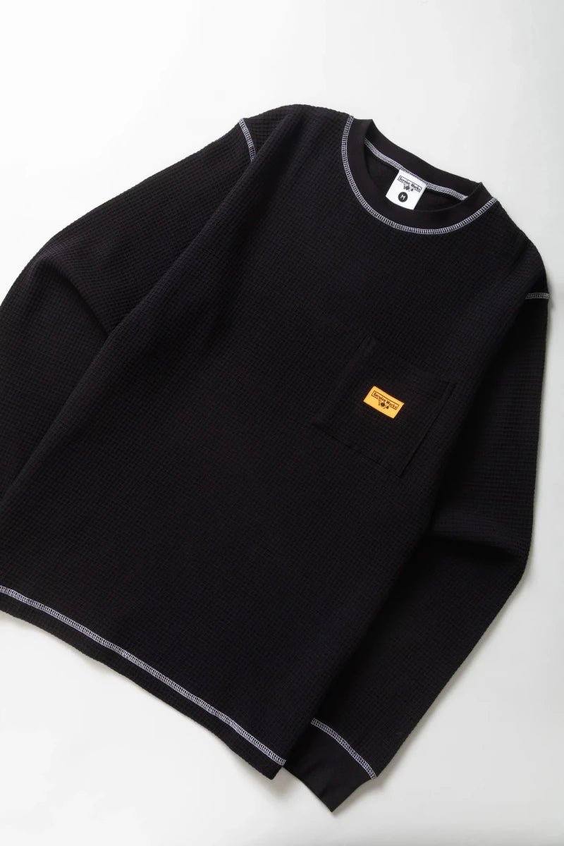 WAFFLE CONTRAST THERMAL LS T-SHIRT BLACK/WHITE | SERVICE WORKS