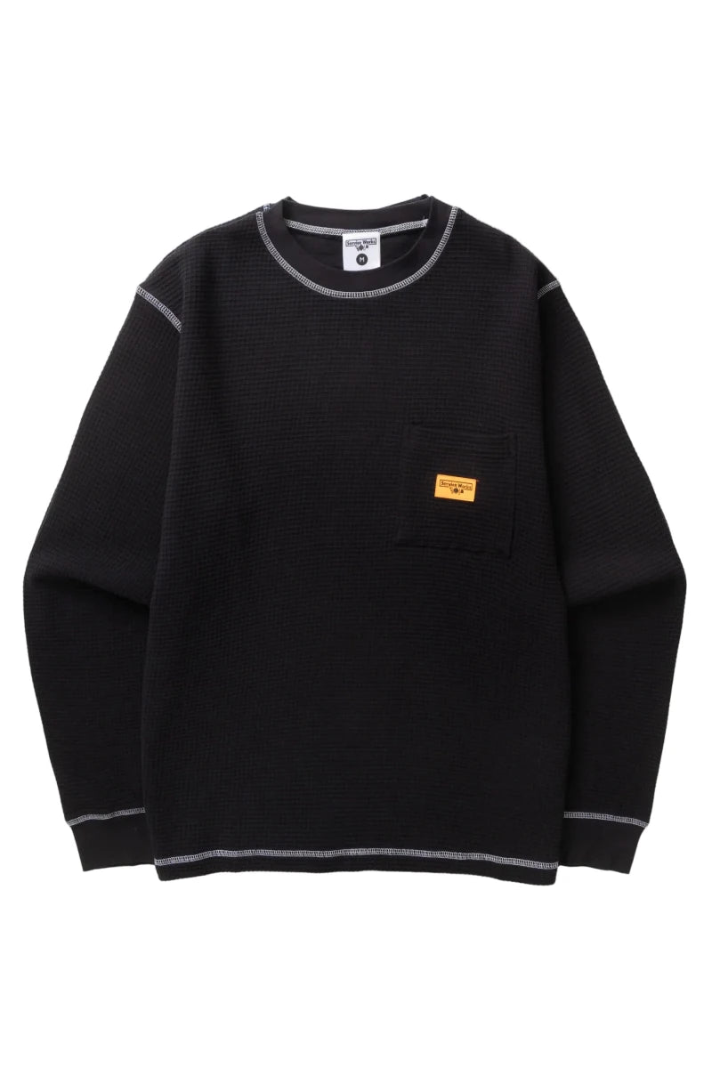 WAFFLE CONTRAST THERMAL LS T-SHIRT BLACK/WHITE | SERVICE WORKS