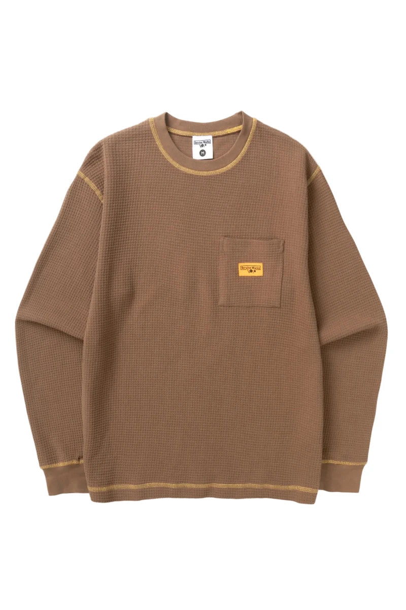 WAFFLE CONTRAST THERMAL LS T-SHIRT BROWN/YELLOW | SERVICE WORKS